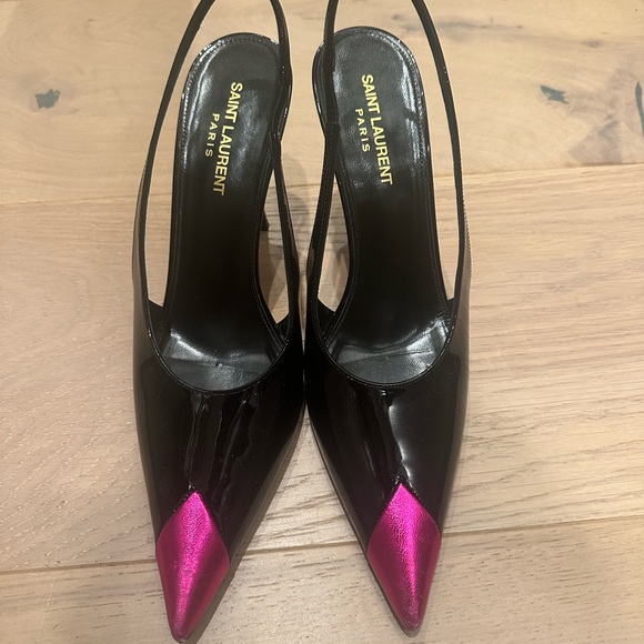 Saint Laurent Black and Pink Stiletto Heels - Picture 1 of 3